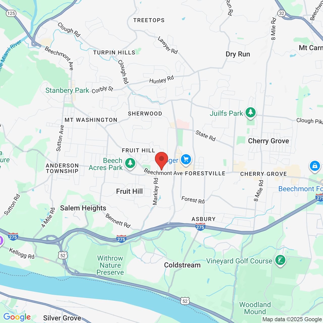 Google map image of our location in 7248 Beechmont Ave Cincinnati, OH